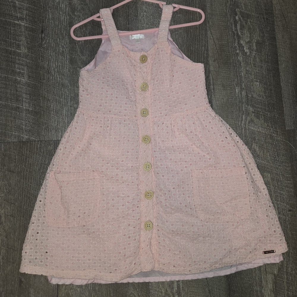 Tahari Girls Light Pink Eyelet Kids Dress with Button Detail